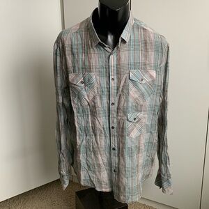 7FAM men’s XL gray plaid long sleeve button-up shirt